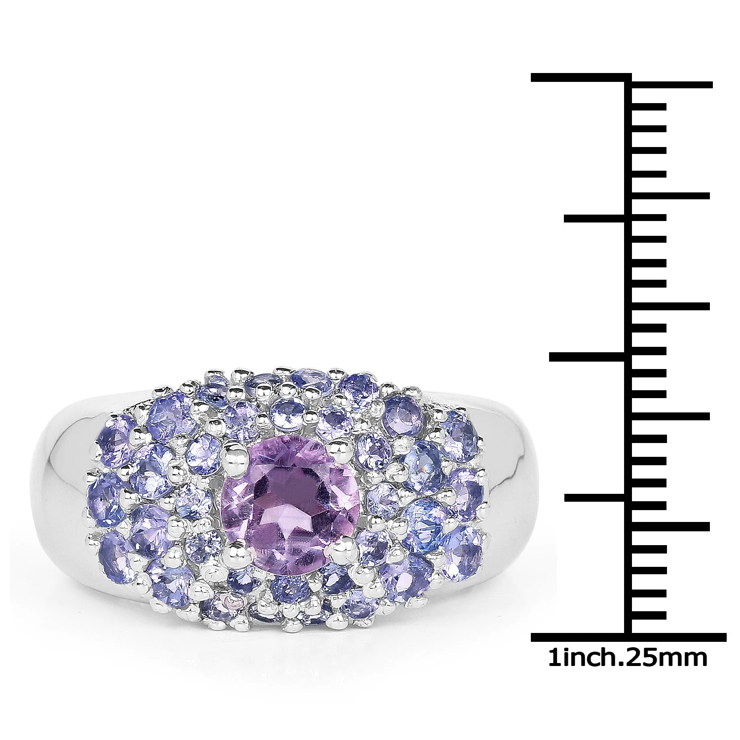 2.43 Carat Genuine Amethyst and Tanzanite .925 Sterling Silver Ring - Image 3