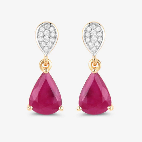 2.46 Carat Genuine Ruby and White Diamond 10K Yellow Gold Earrings - Image 10