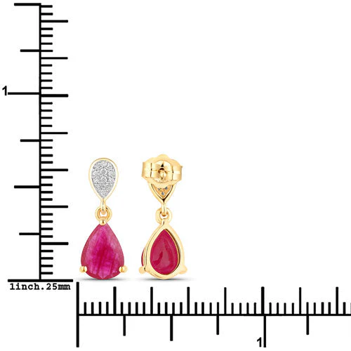 2.46 Carat Genuine Ruby and White Diamond 10K Yellow Gold Earrings - Image 3