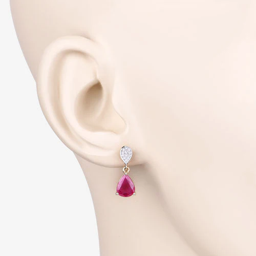 2.46 Carat Genuine Ruby and White Diamond 10K Yellow Gold Earrings - Image 5