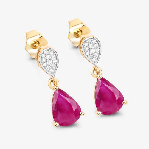2.46 Carat Genuine Ruby and White Diamond 10K Yellow Gold Earrings - Image 6