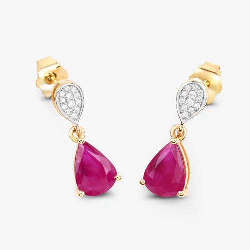 2.46 Carat Genuine Ruby and White Diamond 10K Yellow Gold Earrings - Image 7