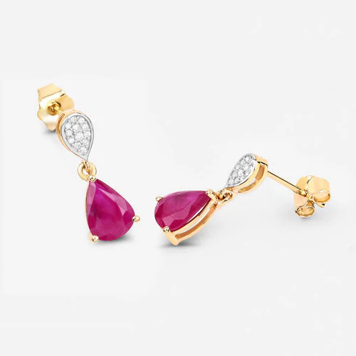 2.46 Carat Genuine Ruby and White Diamond 10K Yellow Gold Earrings - Image 8