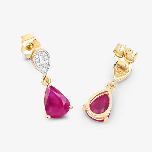 2.46 Carat Genuine Ruby and White Diamond 10K Yellow Gold Earrings - Image 9