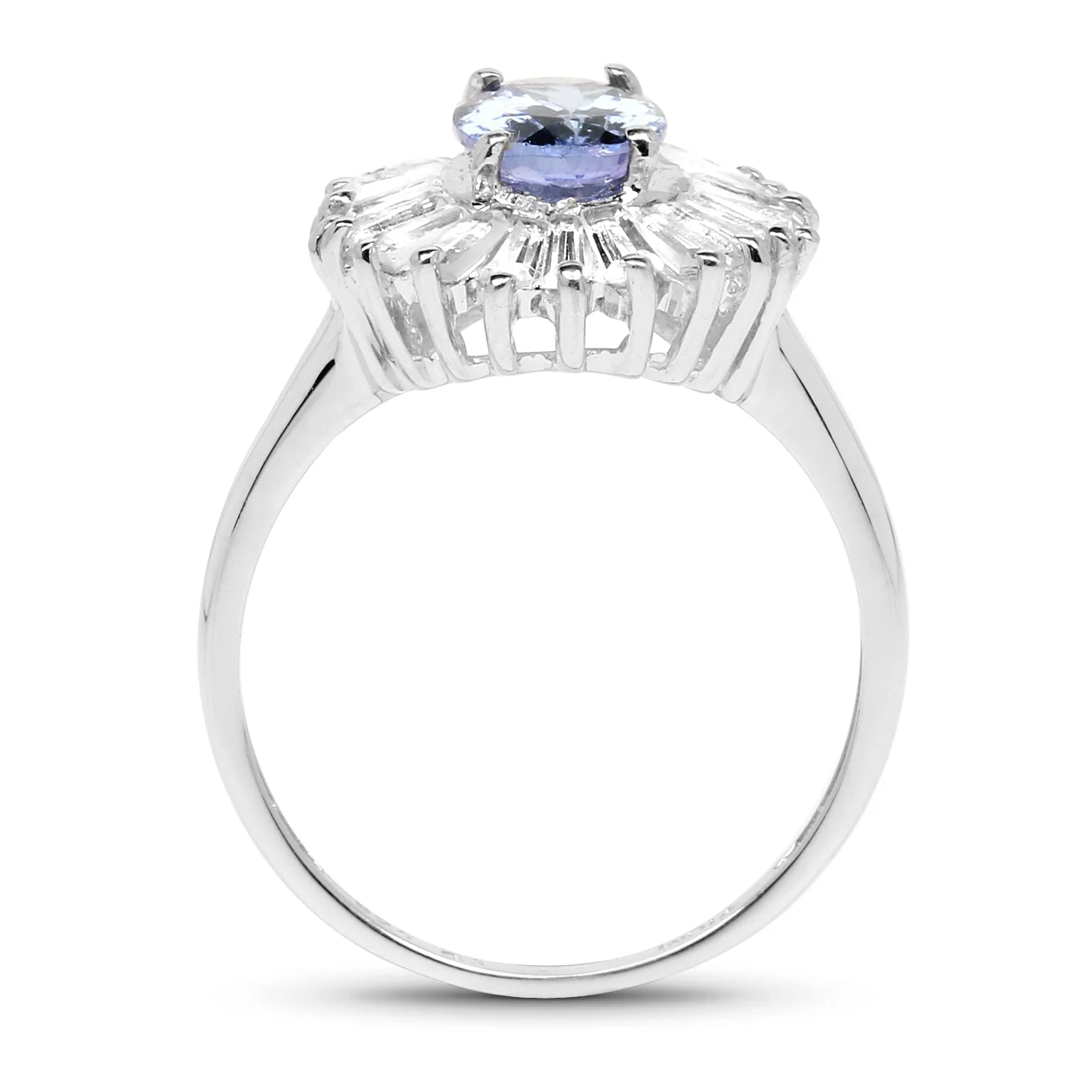2.47 Carat Genuine Tanzanite and White Topaz .925 Sterling Silver Ring - Image 2