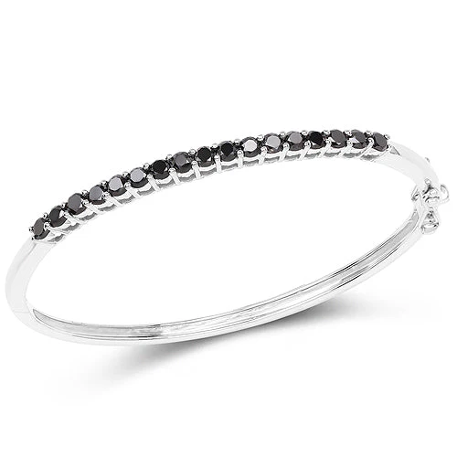 2.50 Carat Genuine Black Diamond .925 Sterling Silver Bangle - Image 4