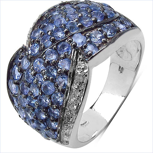2.50 Carat Genuine Tanzanite & White Topaz .925 Sterling Silver Ring - Image 5