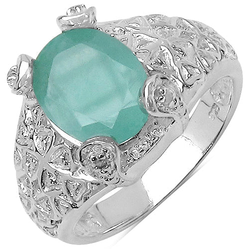 2.52 Carat Genuine Emerald & White Topaz .925 Sterling Silver Ring - Image 4