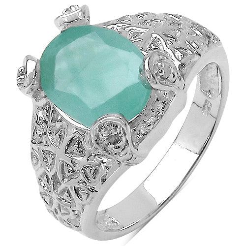 2.52 Carat Genuine Emerald & White Topaz .925 Sterling Silver Ring - Image 5