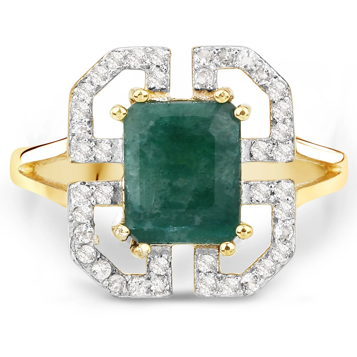 2.55 Carat Dyed Emerald and White Topaz .925 Sterling Silver Ring - Image 3