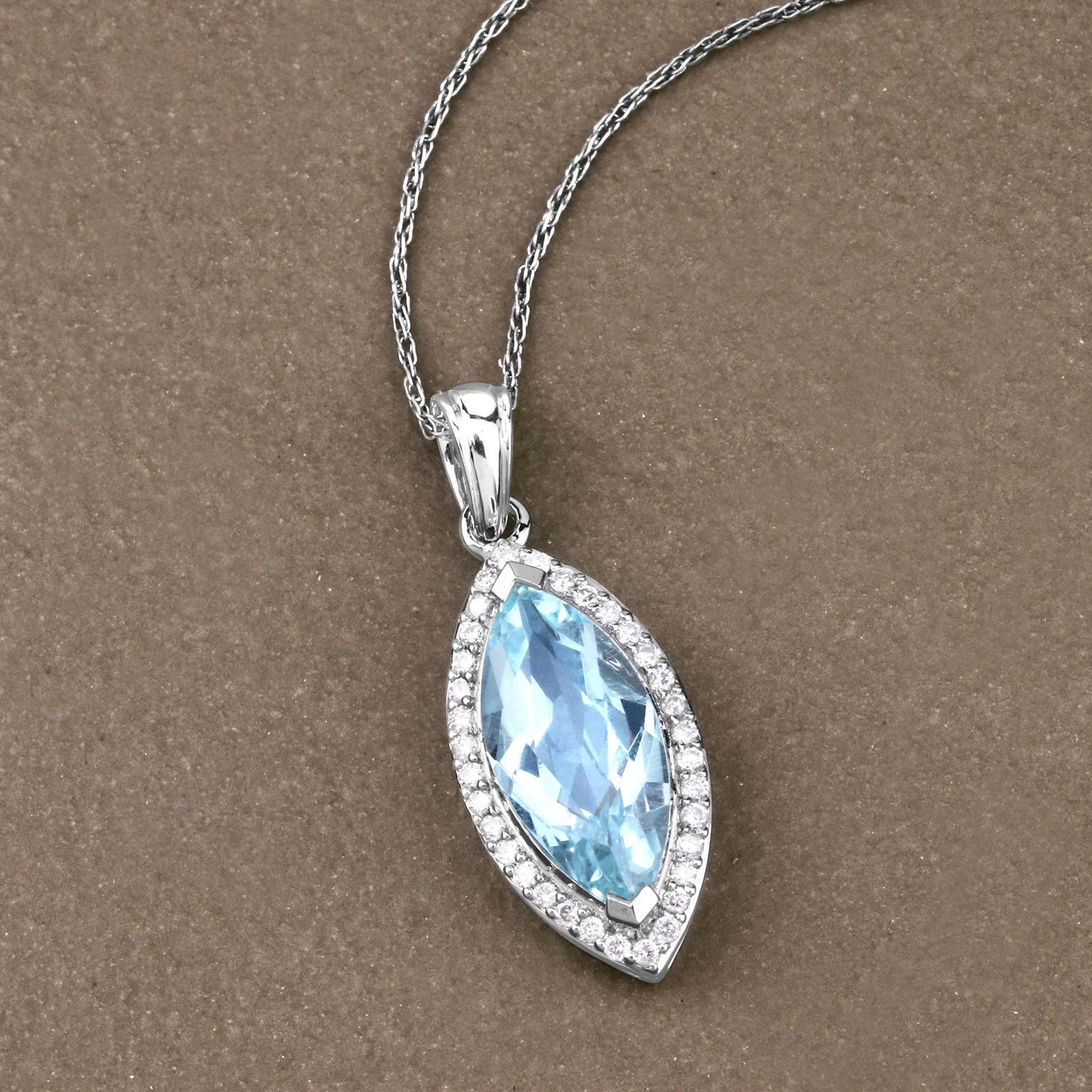 2.55 Carat Genuine Aquamarine and White Diamond 14K White Gold Pendant - Image 2