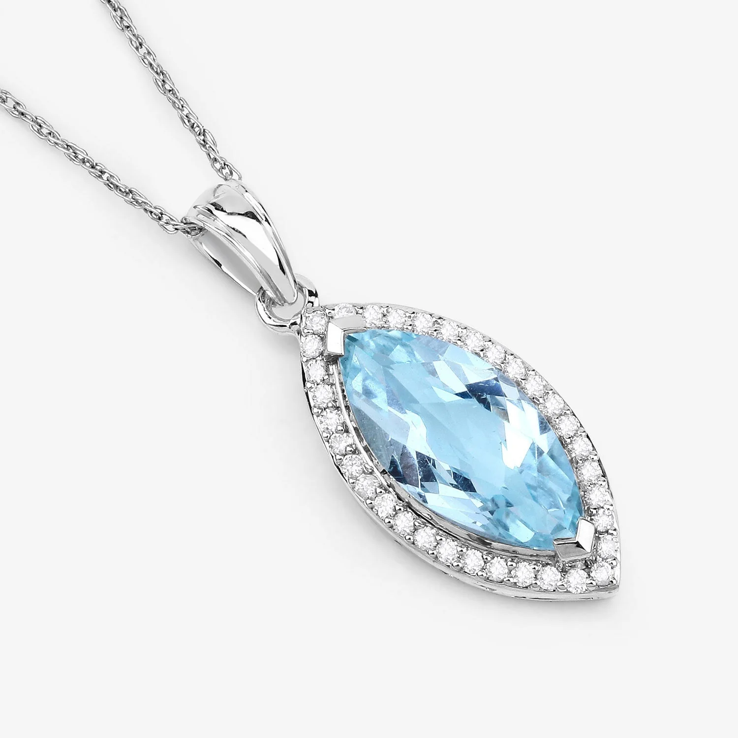 2.55 Carat Genuine Aquamarine and White Diamond 14K White Gold Pendant - Image 3