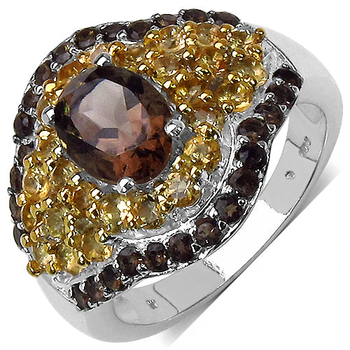 2.56 Carat Genuine Smoky Quartz & Citrine .925 Sterling Silver Ring - Image 4
