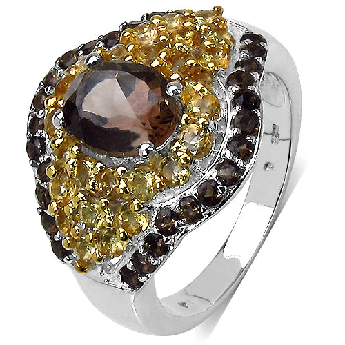 2.56 Carat Genuine Smoky Quartz & Citrine .925 Sterling Silver Ring - Image 5