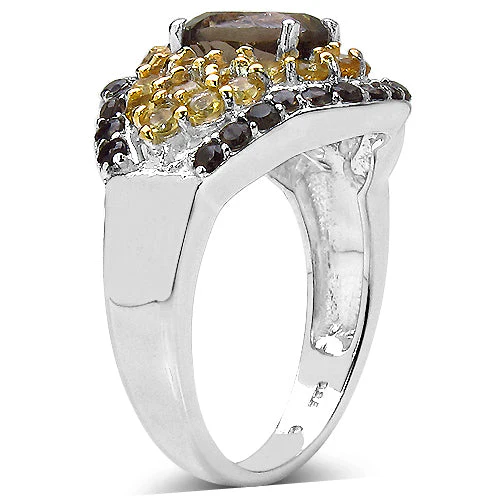 2.56 Carat Genuine Smoky Quartz & Citrine .925 Sterling Silver Ring - Image 6