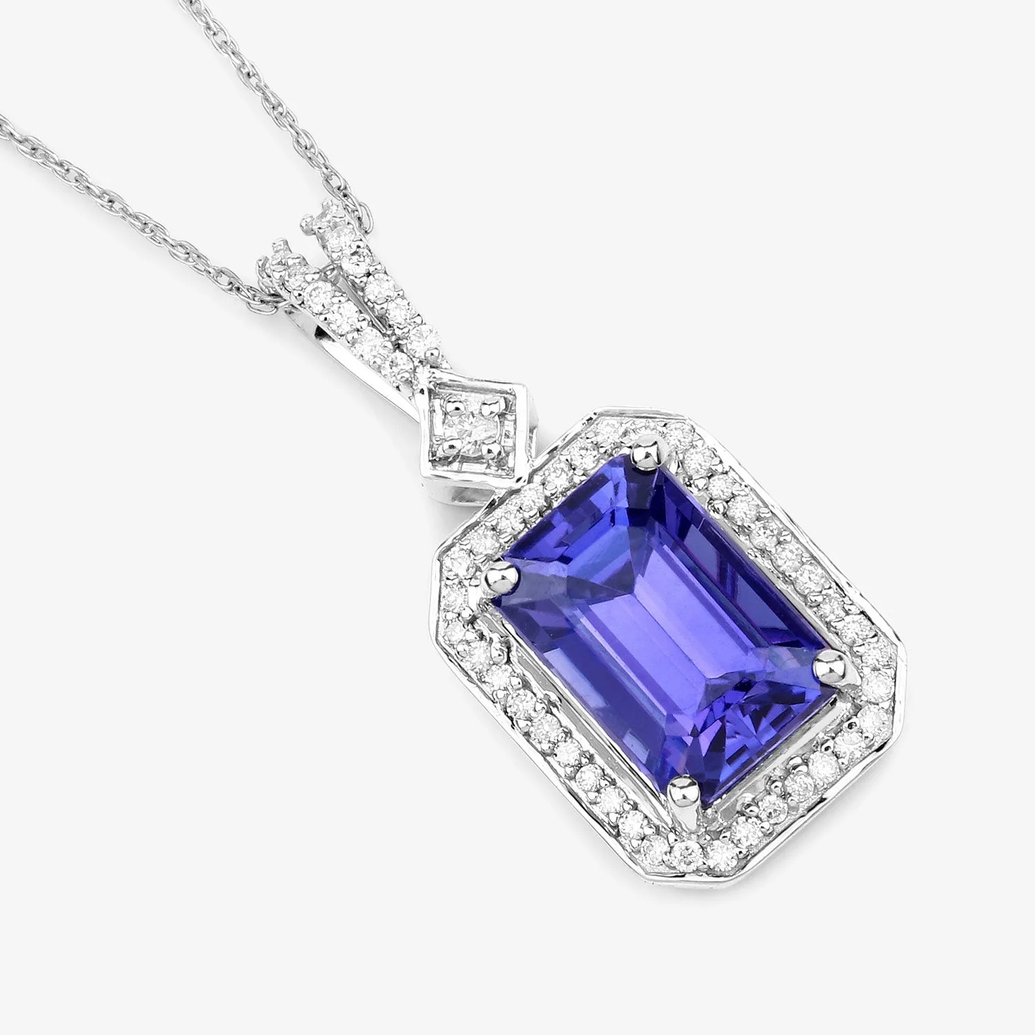 2.56 Carat Genuine Tanzanite and White Diamond 14K White Gold Pendant - Image 2