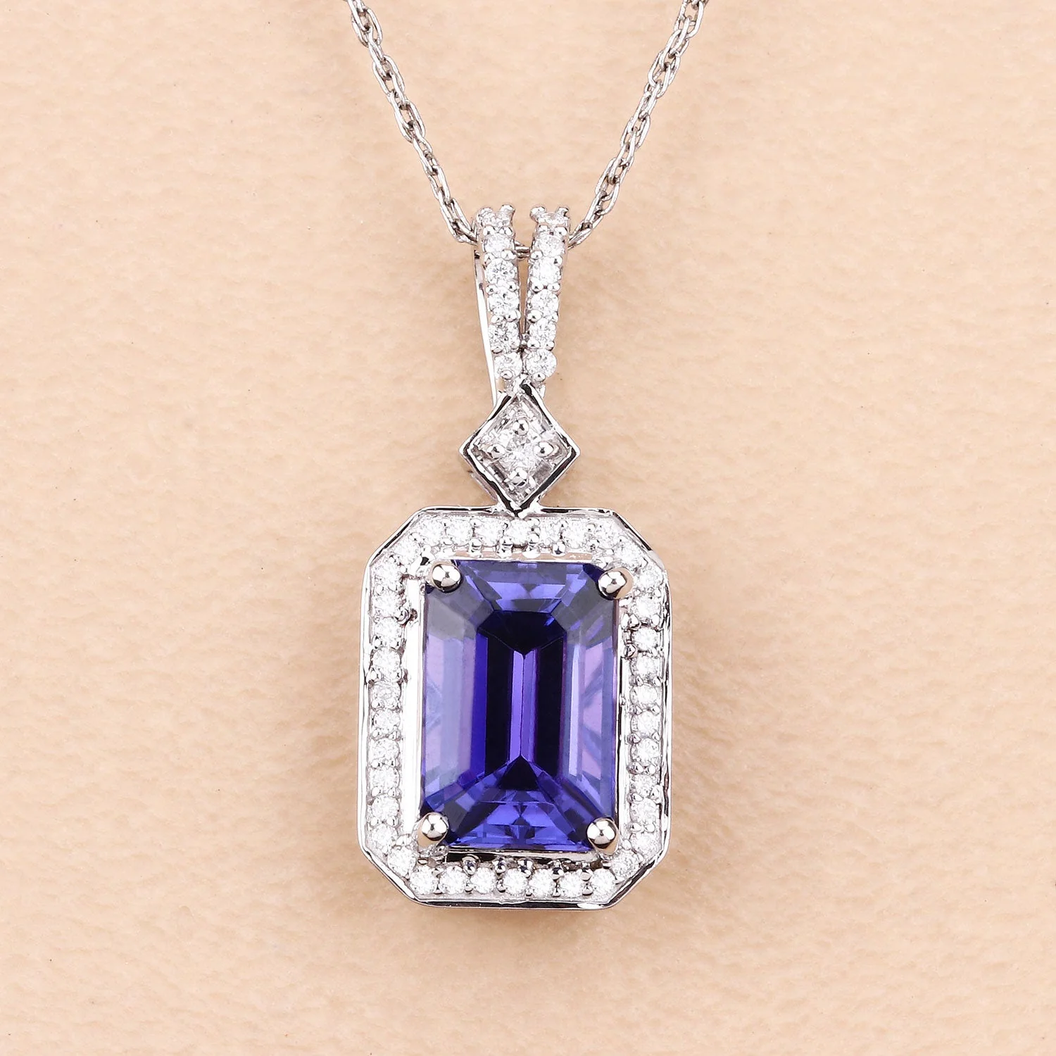 2.56 Carat Genuine Tanzanite and White Diamond 14K White Gold Pendant - Image 3