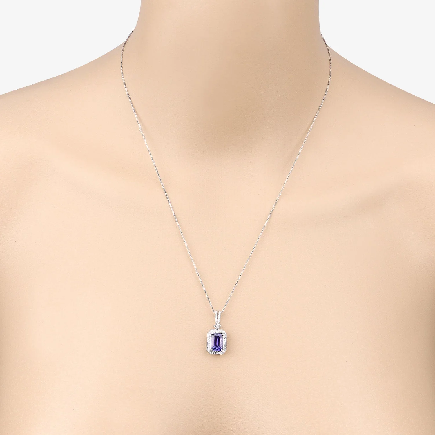 2.56 Carat Genuine Tanzanite and White Diamond 14K White Gold Pendant - Image 4