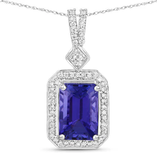 2.56 Carat Genuine Tanzanite and White Diamond 14K White Gold Pendant - Image 5