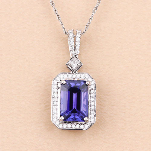 2.56 Carat Genuine Tanzanite and White Diamond 14K White Gold Pendant - Image 7