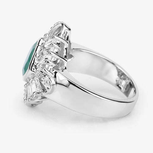 "2.57 Carat Genuine Emerald, White Topaz and White Diamond .925 Sterling Silver Ring - Image 7