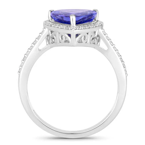 2.57 Carat Genuine Tanzanite and White Diamond 14K White Gold Ring - Image 2