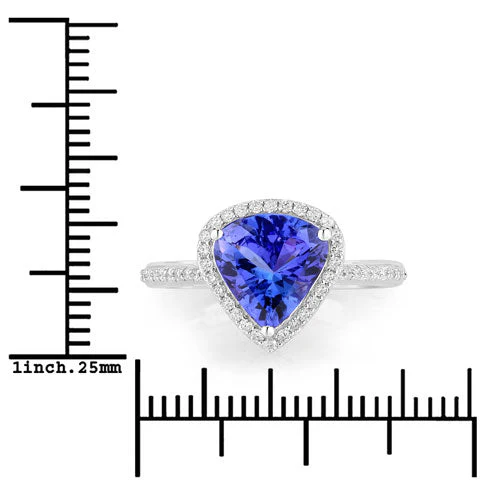 2.57 Carat Genuine Tanzanite and White Diamond 14K White Gold Ring - Image 3