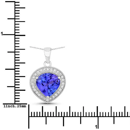 2.58 Carat Genuine Tanzanite and White Diamond 14K White Gold Pendant - Image 3
