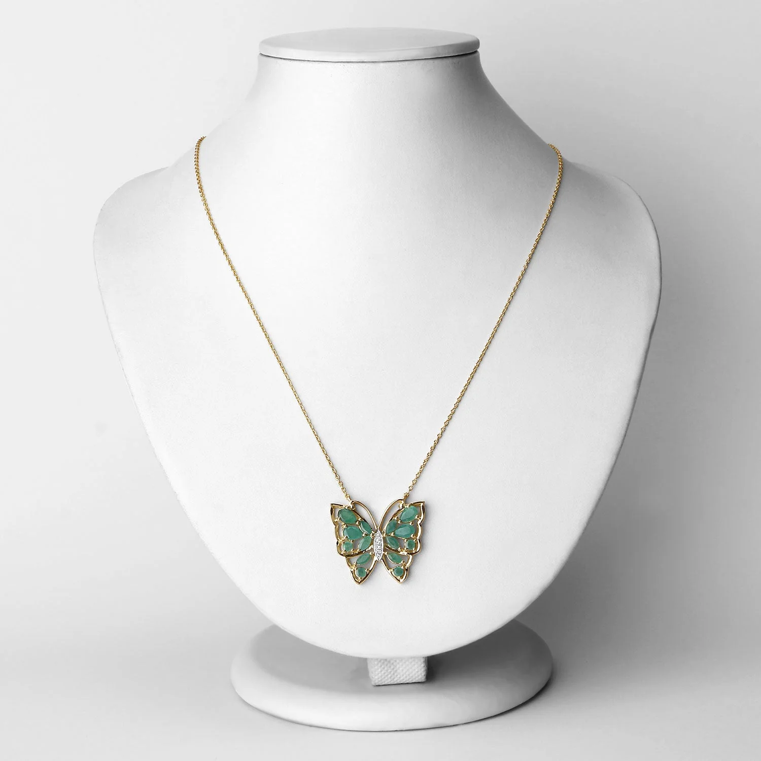 2.60 Carat Genuine Emerald and White Zircon .925 Sterling Silver Necklace - Image 2