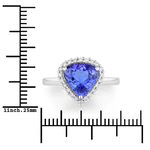 2.60 Carat Genuine Tanzanite and White Diamond 14K White Gold Ring - Image 3