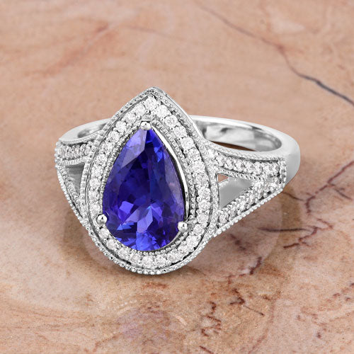 2.60 Carat Genuine Tanzanite and White Diamond 14K White Gold Ring - Image 5