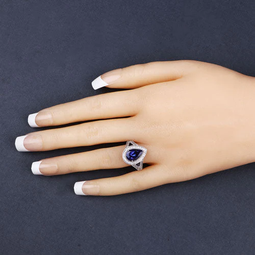2.60 Carat Genuine Tanzanite and White Diamond 14K White Gold Ring - Image 6
