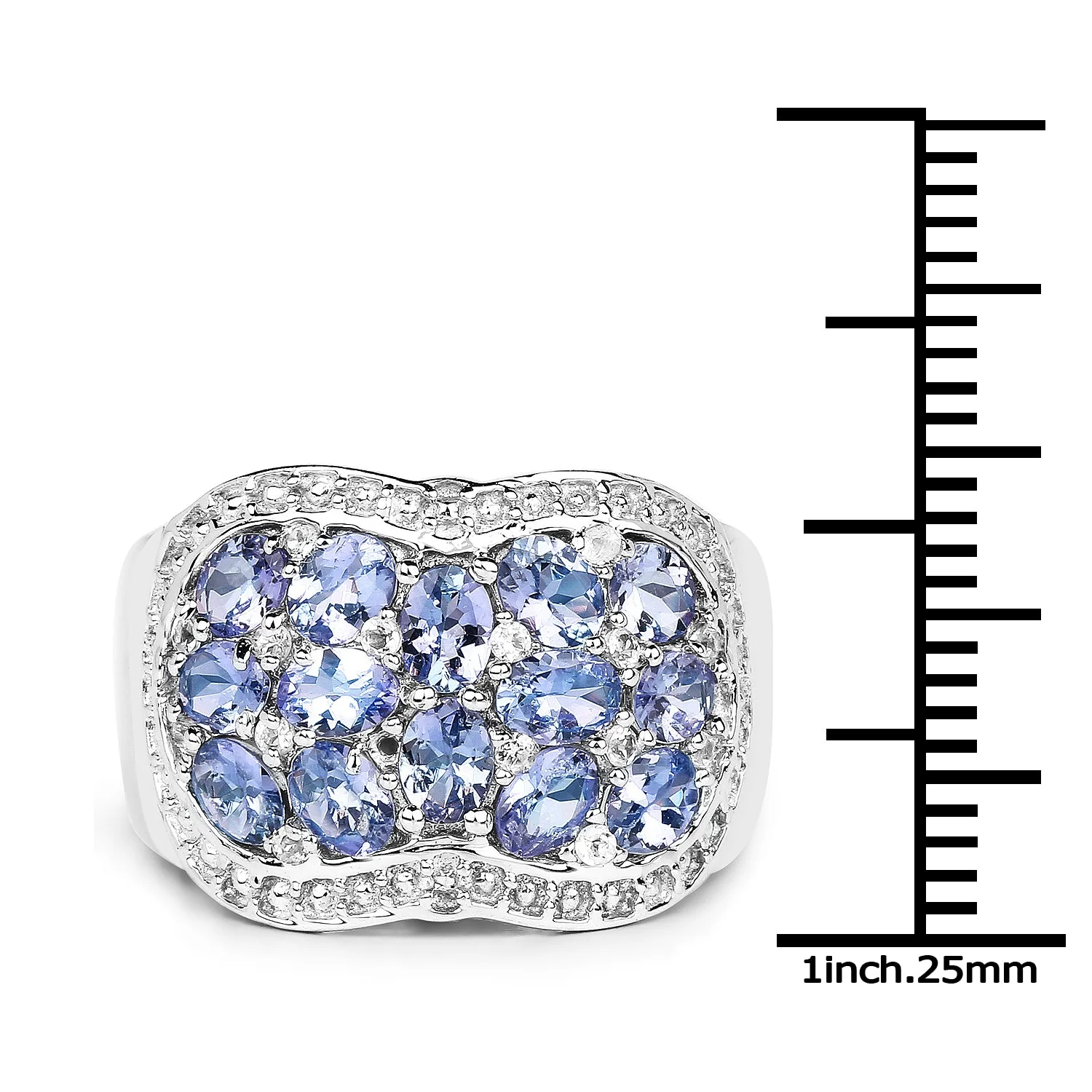 2.62 Carat Genuine Tanzanite and White Topaz .925 Sterling Silver Ring - Image 3