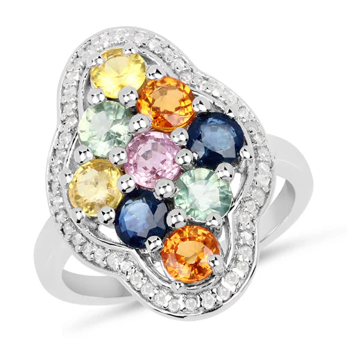 2.63 Carat Genuine Multi Sapphire .925 Sterling Silver Ring - Image 4