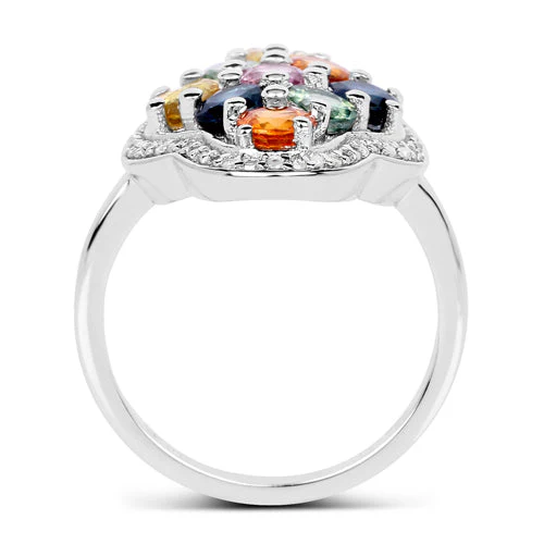 2.63 Carat Genuine Multi Sapphire .925 Sterling Silver Ring - Image 5