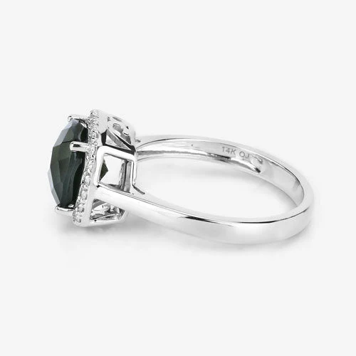 2.64 Carat Genuine Green Tourmaline and White Diamond 14K White Gold Ring - Image 11