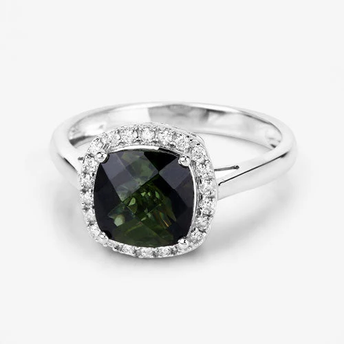 2.64 Carat Genuine Green Tourmaline and White Diamond 14K White Gold Ring - Image 12