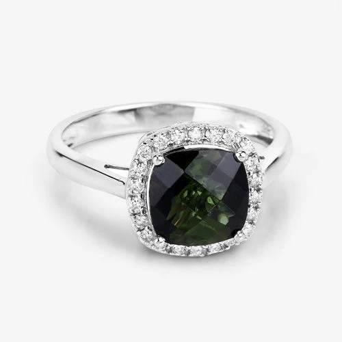 2.64 Carat Genuine Green Tourmaline and White Diamond 14K White Gold Ring - Image 14