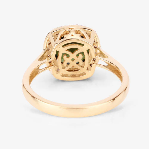 2.64 Carat Genuine Green Tourmaline and White Diamond 14K Yellow Gold Ring - Image 13