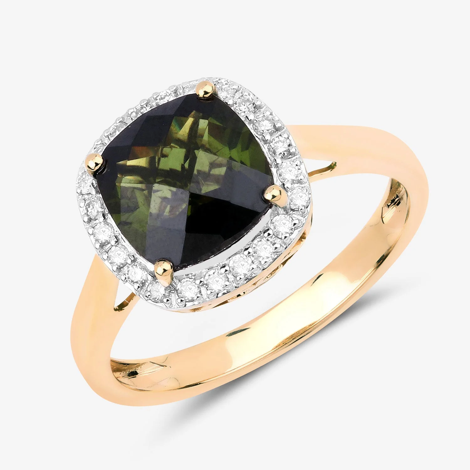 2.64 Carat Genuine Green Tourmaline and White Diamond 14K Yellow Gold Ring - Image 4