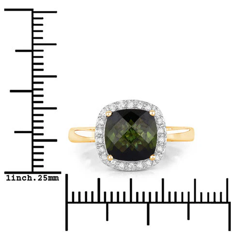 2.64 Carat Genuine Green Tourmaline and White Diamond 14K Yellow Gold Ring - Image 7