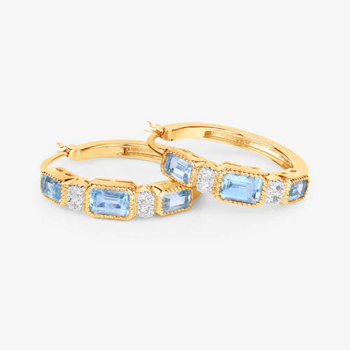2.66 Carat Genuine Blue Topaz and White Topaz .925 Sterling Silver Earrings - Image 10