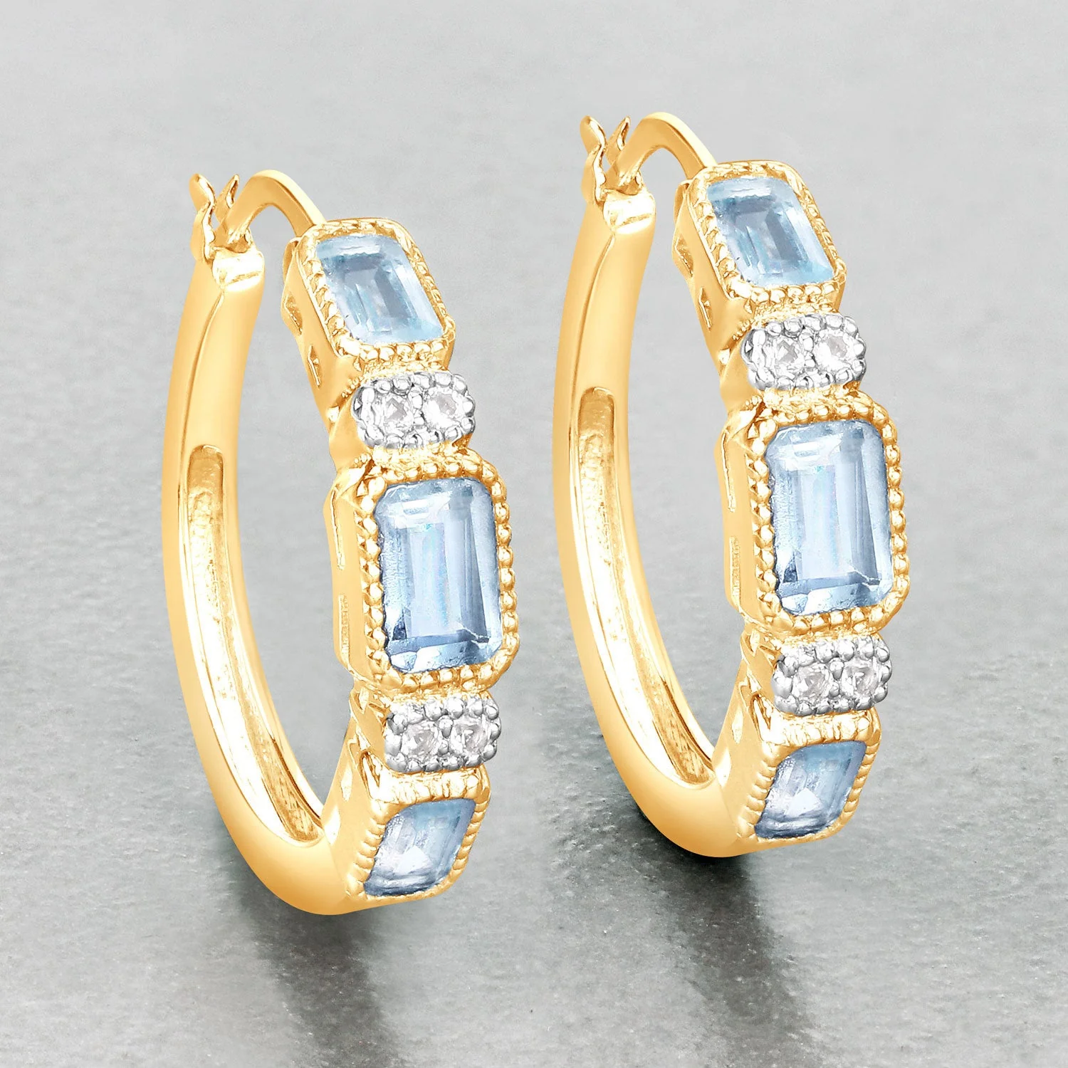 2.66 Carat Genuine Blue Topaz and White Topaz .925 Sterling Silver Earrings - Image 2