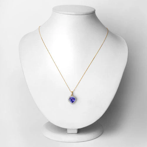 2.66 Carat Genuine Tanzanite and White Diamond 14K Yellow Gold Pendant - Image 2