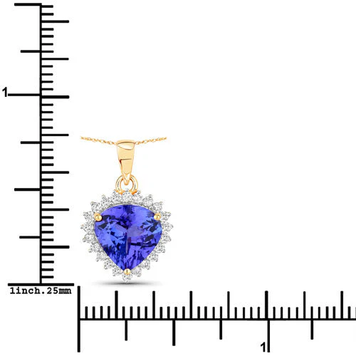 2.66 Carat Genuine Tanzanite and White Diamond 14K Yellow Gold Pendant - Image 3