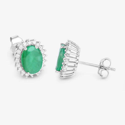 2.66 Carat Genuine Zambian Emerald and White Diamond 10K White Gold Earrings - Image 8