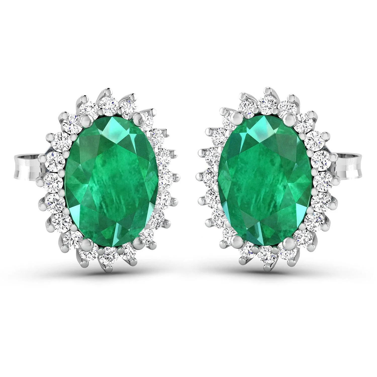 2.66 Carat Genuine Zambian Emerald and White Diamond 14K White Gold Earrings - Image 2