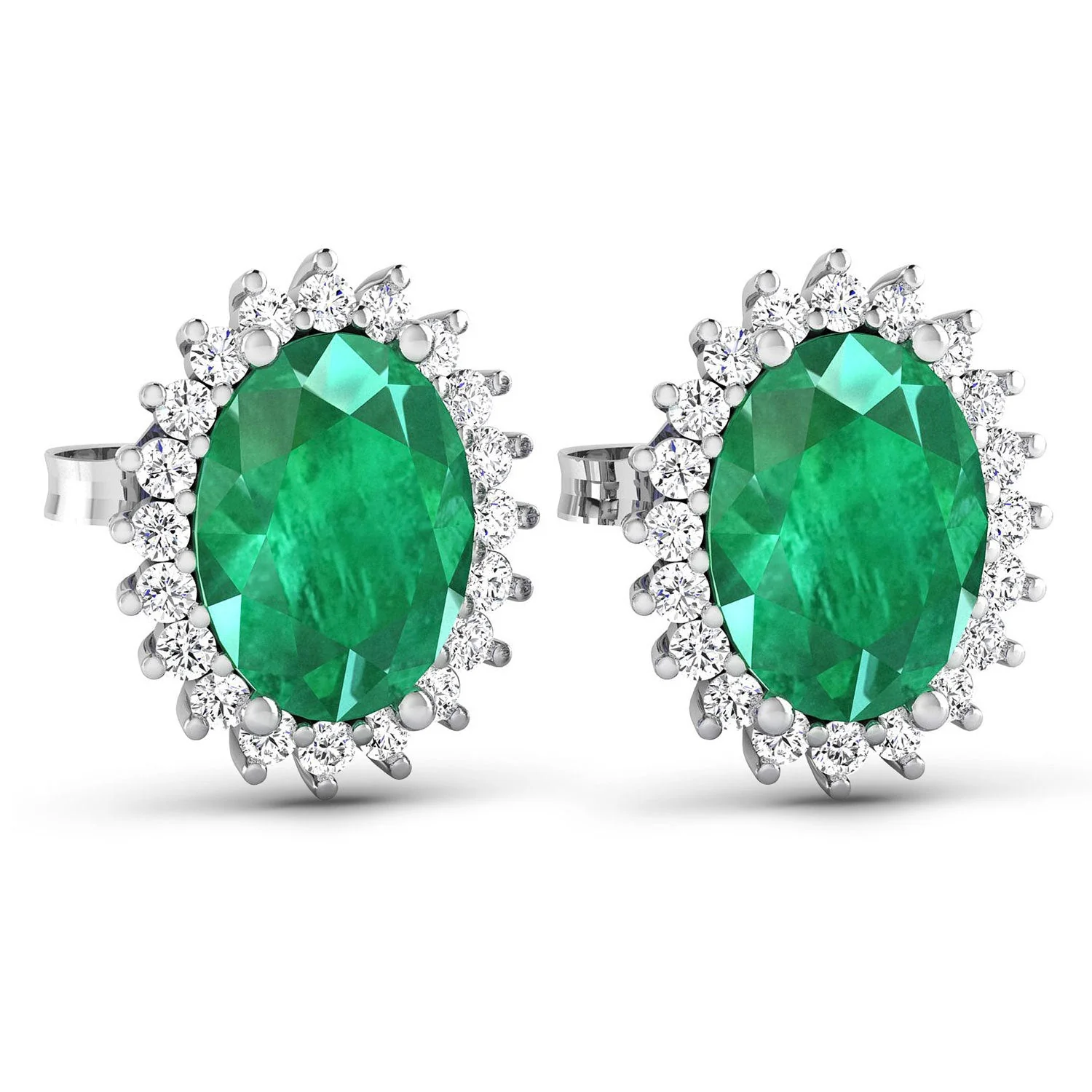 2.66 Carat Genuine Zambian Emerald and White Diamond 14K White Gold Earrings - Image 4