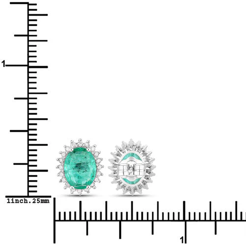 2.66 Carat Genuine Zambian Emerald and White Diamond 14K White Gold Earrings - Image 7
