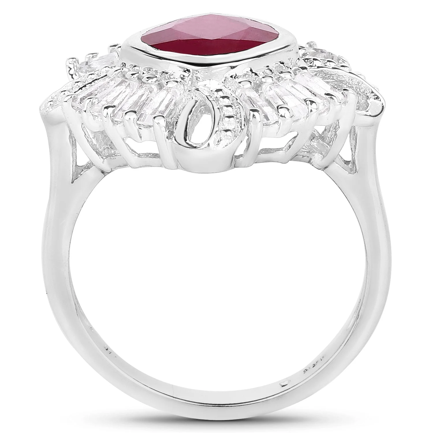 2.66 Carat Glass Filled Ruby and White Topaz .925 Sterling Silver Ring - Image 2
